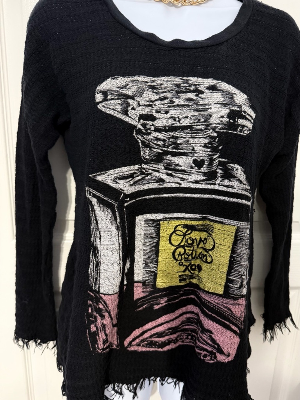 Black Long Sleeve Tee with Perfume Bottle Graphic